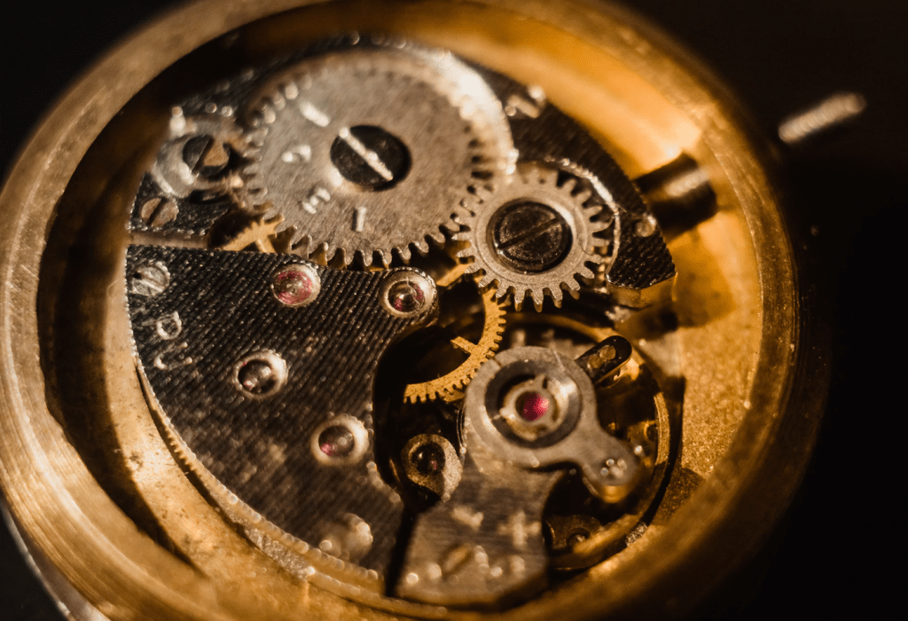 photo of gears in a wrist watch