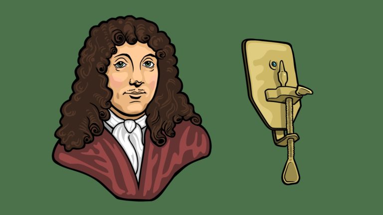 Antonie van Leeuwenhoek with his microscope